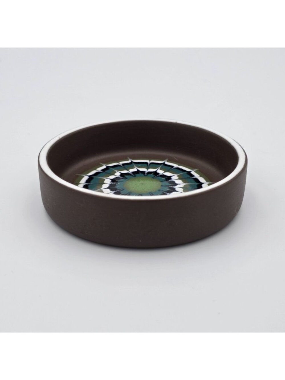 Hornsea Muramic Vitramic Decorative Bowl Geometric Green & Brown Design 3.5" - Picture 3 of 6